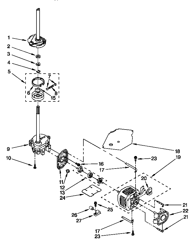 Whirlpool LSL9355DQ0 brake, clutch, gearcase, motor and pump diagram