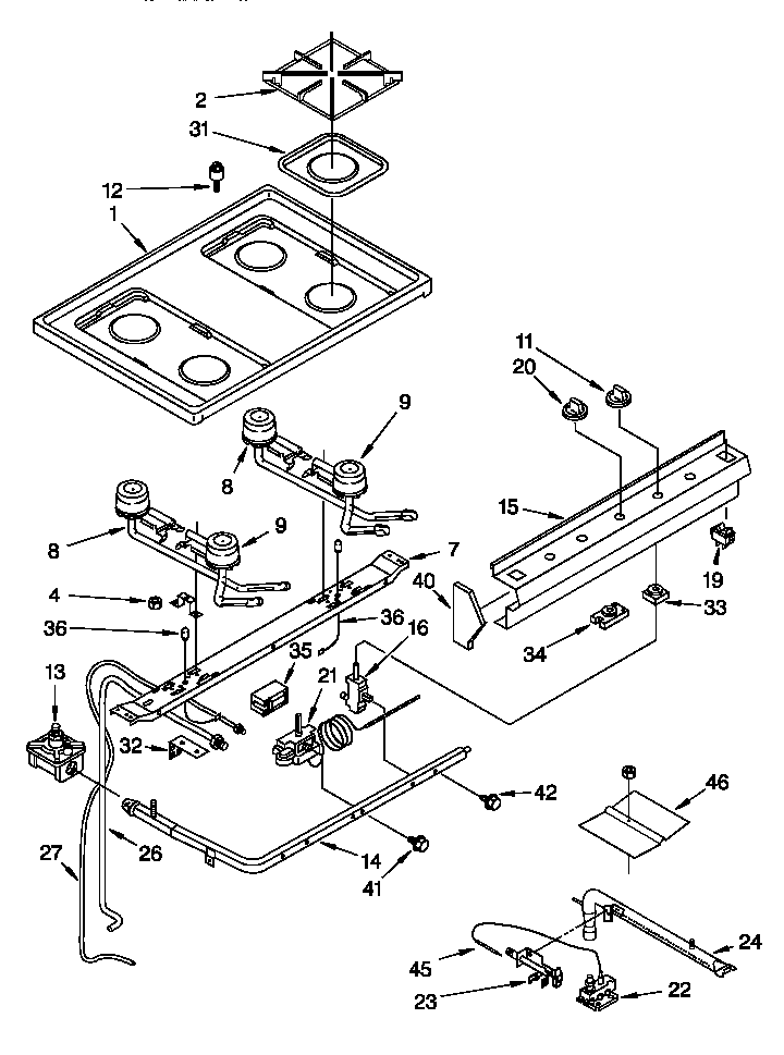 Whirlpool SF330PEWW9 cooktop and manifold diagram