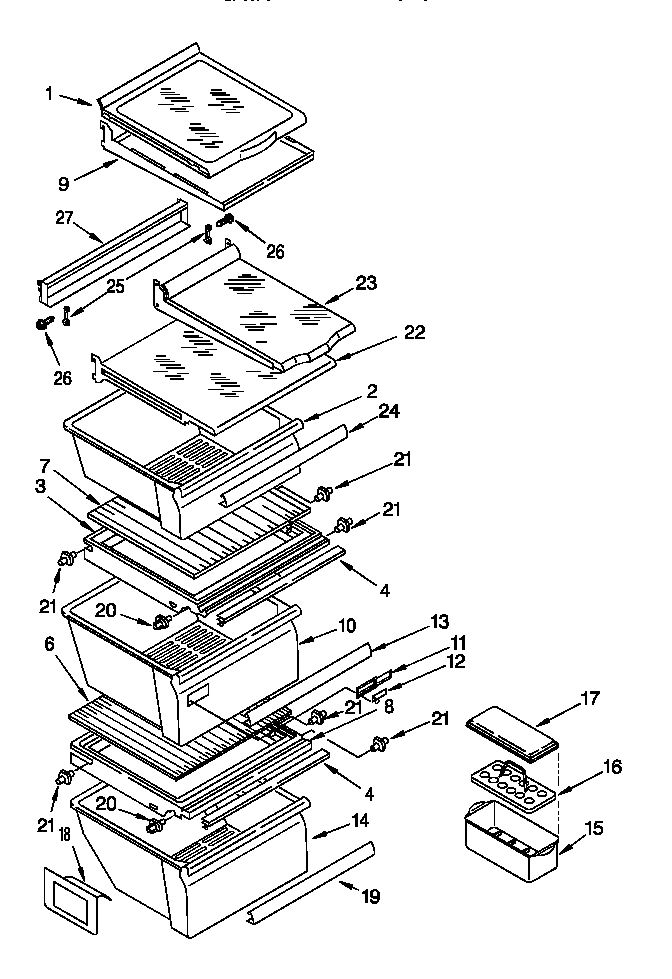 Whirlpool 8ED25DQXDW00 refrigerator shelf diagram