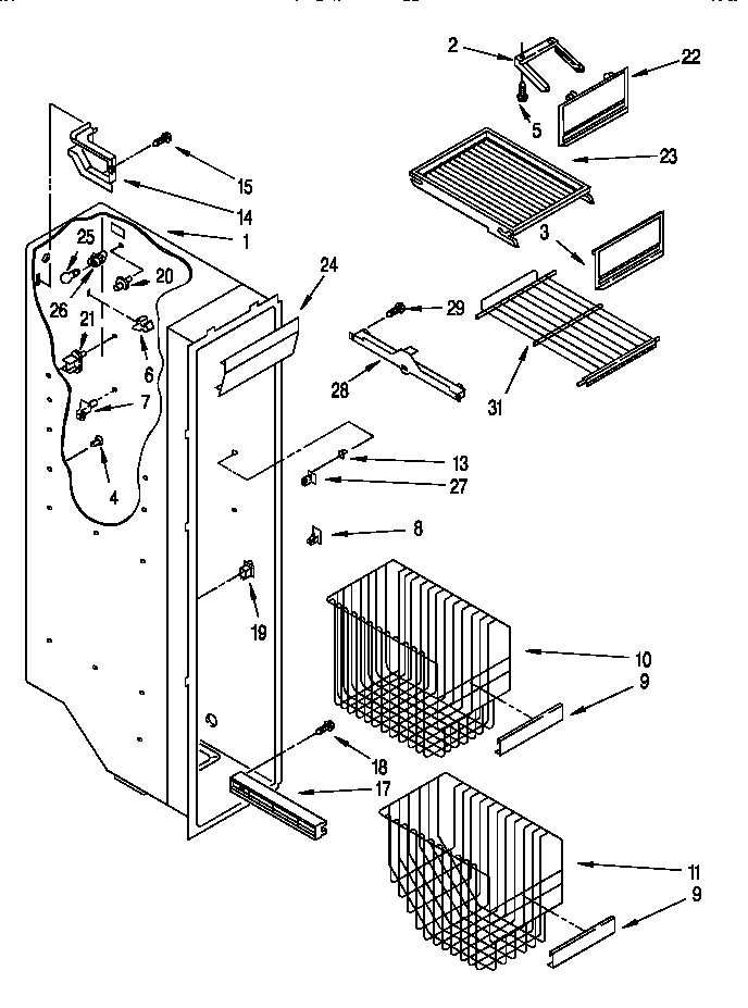 Whirlpool 8ED25DQXDW00 freezer liner diagram