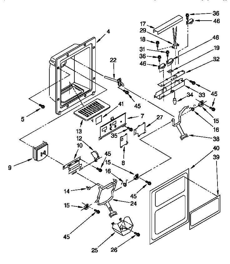 Whirlpool 8ED25DQXDW00 dispenser front diagram