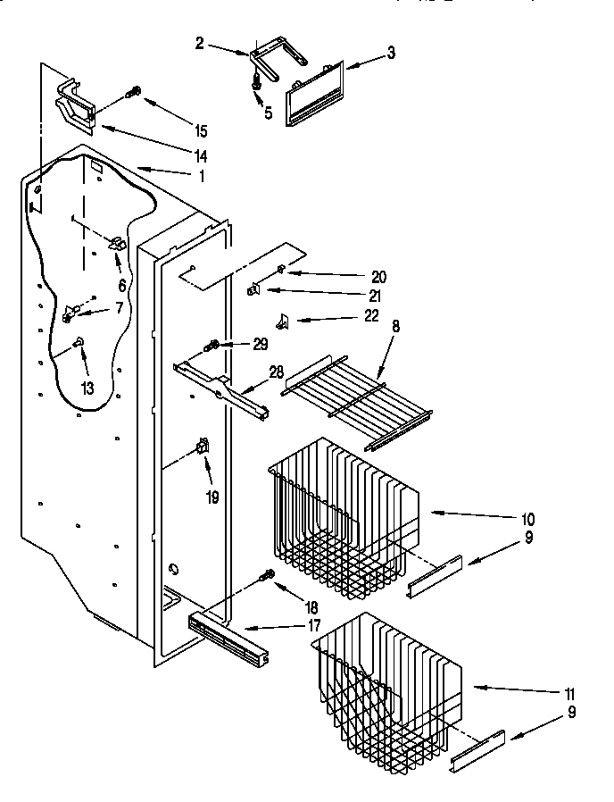 Whirlpool 8ED22DQXDW00 freezer liner diagram