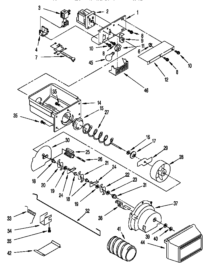 Whirlpool 8ED22DQXDW00 motor and ice container diagram