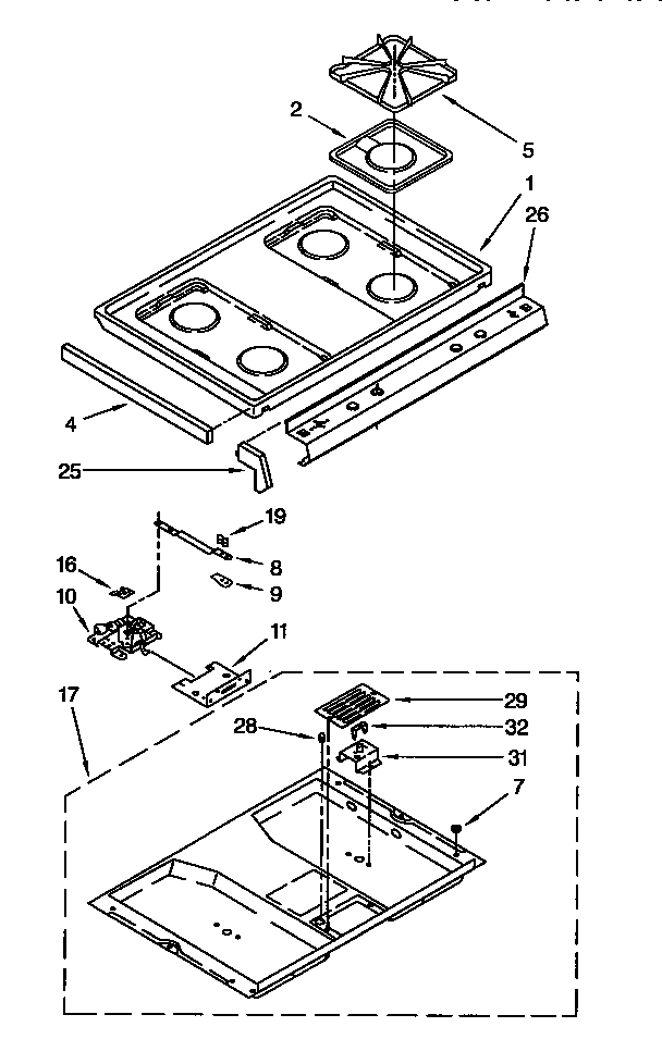 Whirlpool SF376PEWW1 cooktop diagram