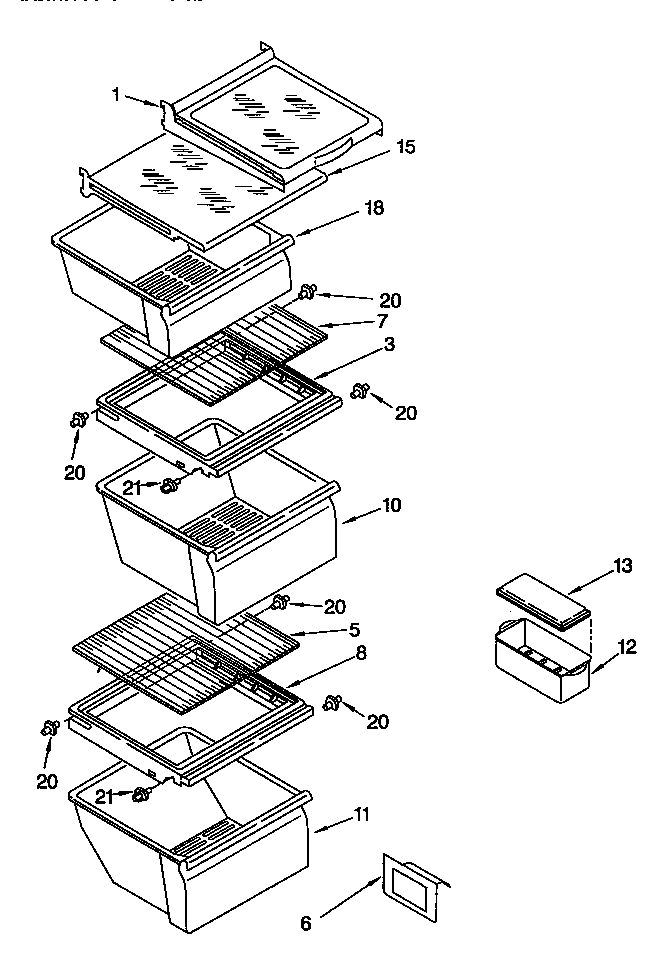 Whirlpool ED25PSXDN02 refrigerator shelf diagram