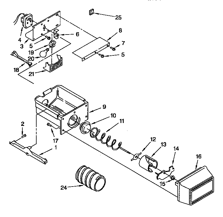 Whirlpool ED25PSXDN02 motor and ice container diagram