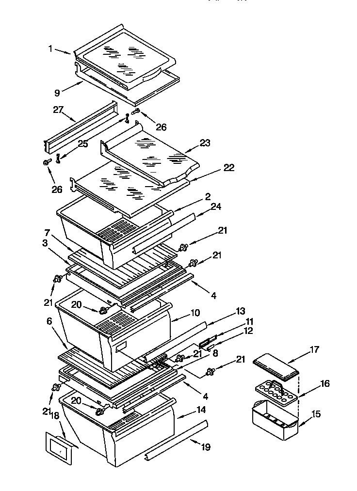 Whirlpool ED22DQXDN01 refrigerator shelf diagram
