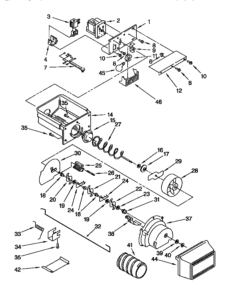 Whirlpool ED22DQXDN01 motor and ice container diagram
