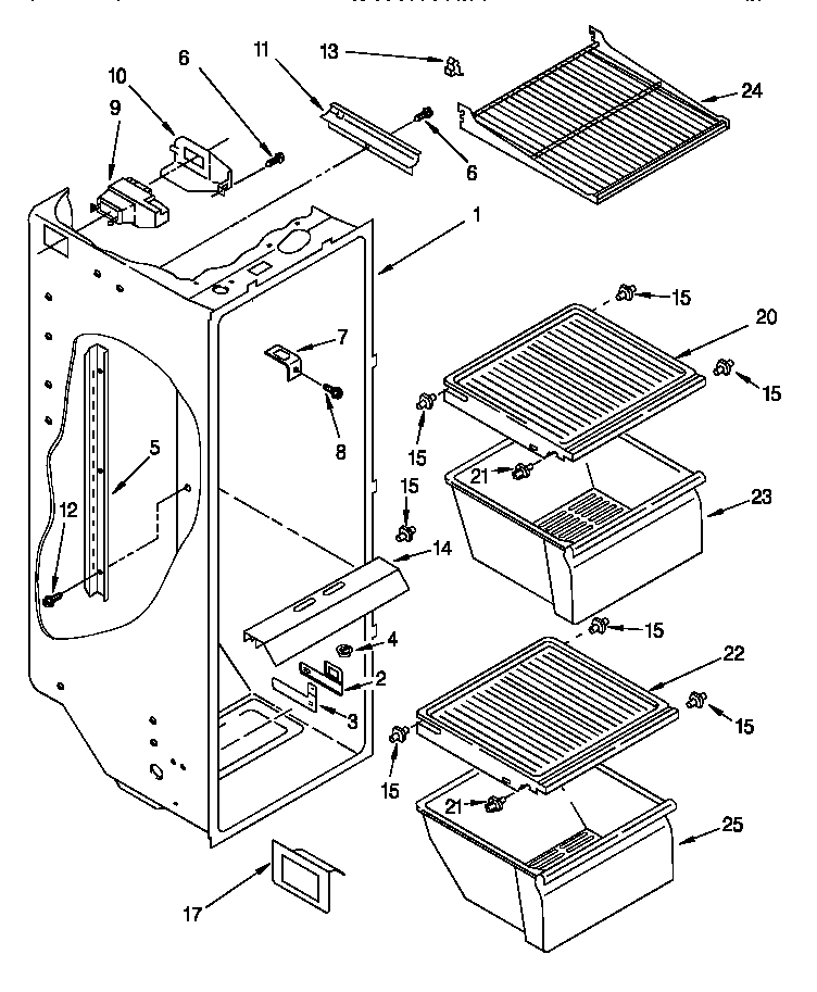 Roper RS22BRXDW01 refrigerator liner diagram