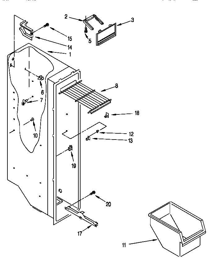 Roper RS22BRXDW01 freezer liner diagram