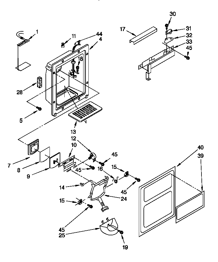 Roper RS22BRXDW01 dispenser front diagram