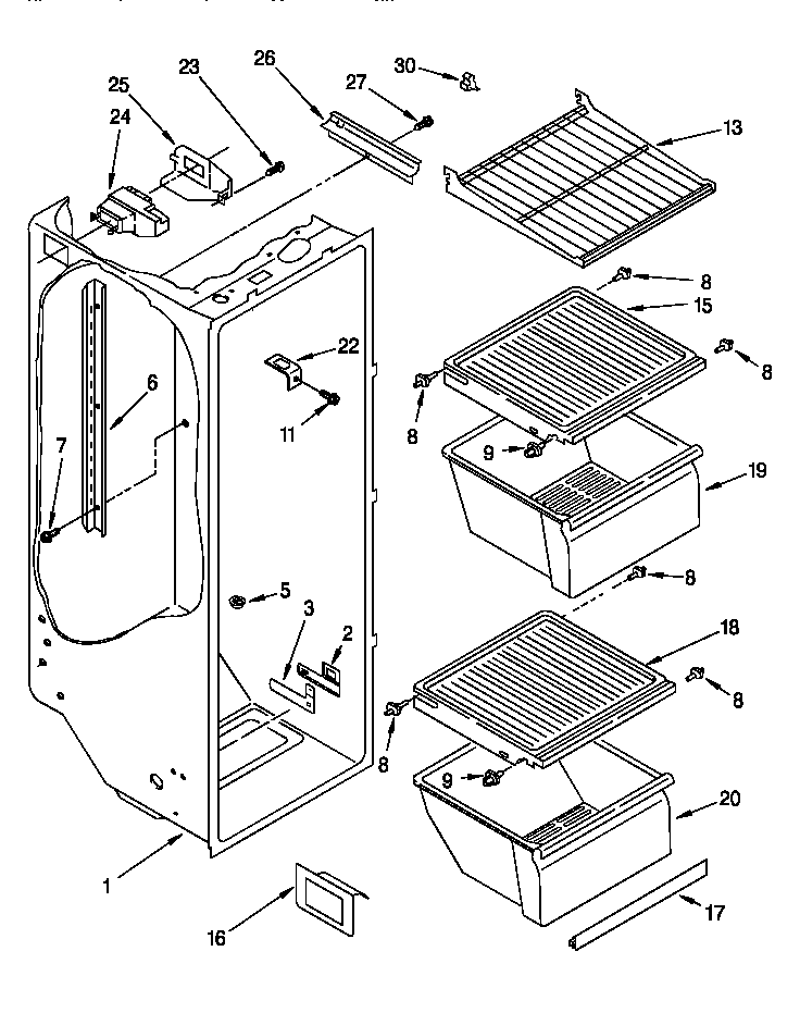 Roper RS20DKXDN01 refrigerator liner diagram