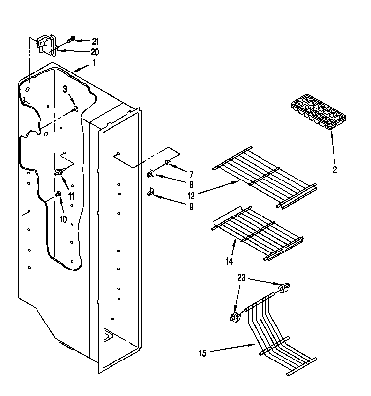 Roper RS20DKXDN01 freezer liner diagram