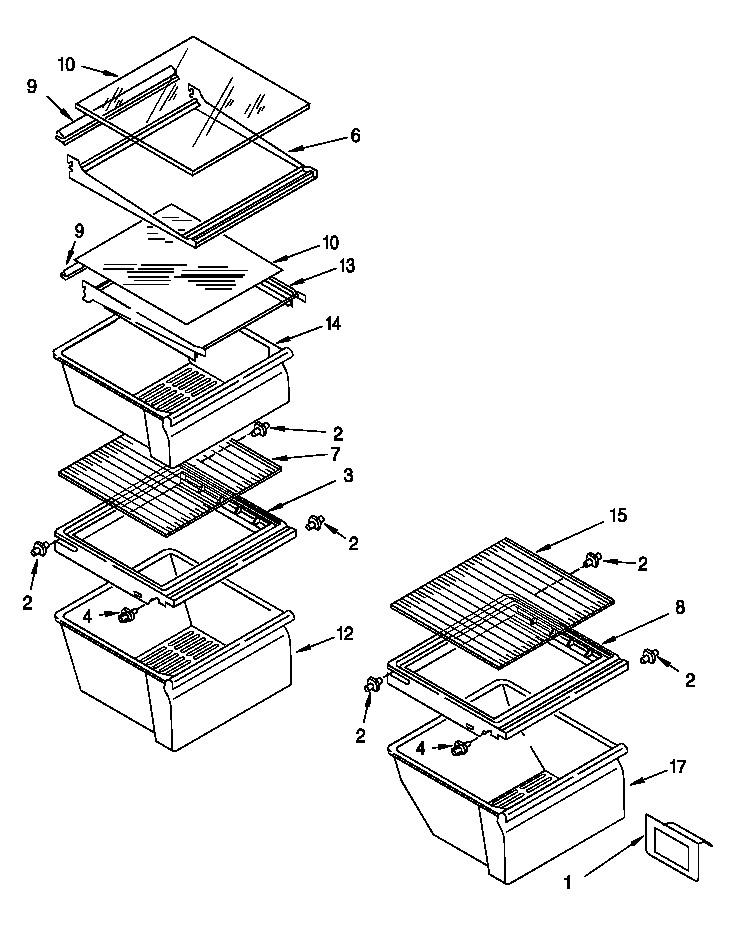Roper RS22AWXEW01 refrigerator shelf diagram