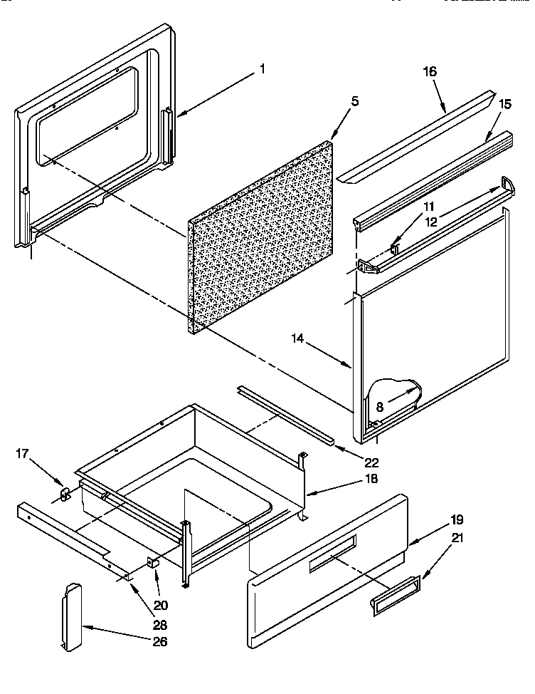 Roper FEP330BQ1 door and drawer diagram