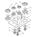 KitchenAid KDDT207BAL8 cooktop, burner and grate diagram