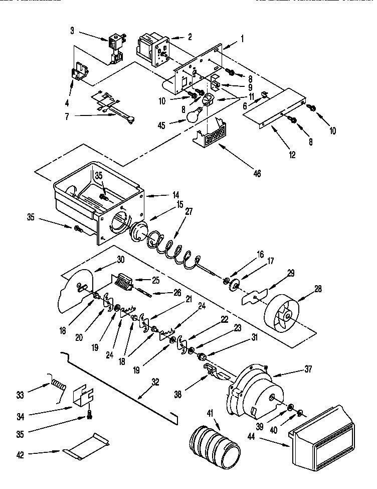 Whirlpool ED22DSXDW02 motor and ice container diagram