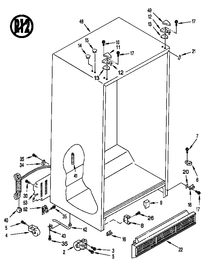 Whirlpool 8ED20ZKXDG01 cabinet diagram