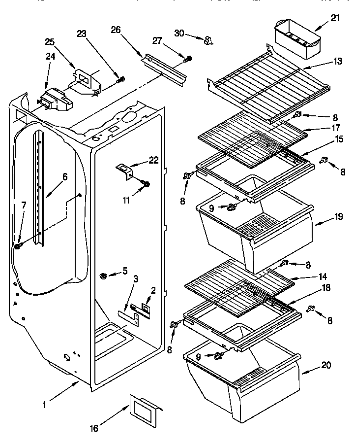 Whirlpool 8ED20ZKXDG01 refrigerator liner diagram