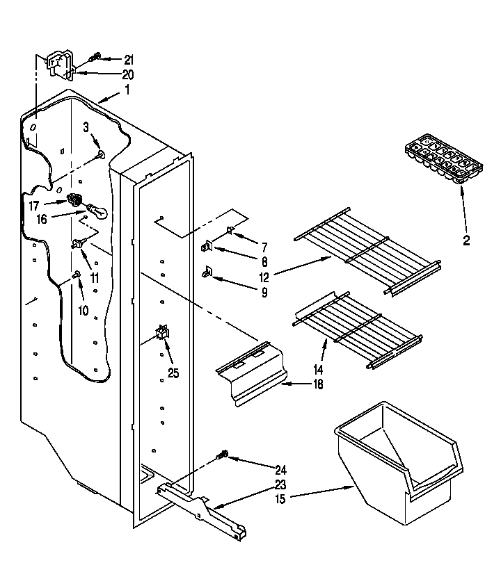 Whirlpool 8ED20ZKXDG01 freezer liner diagram