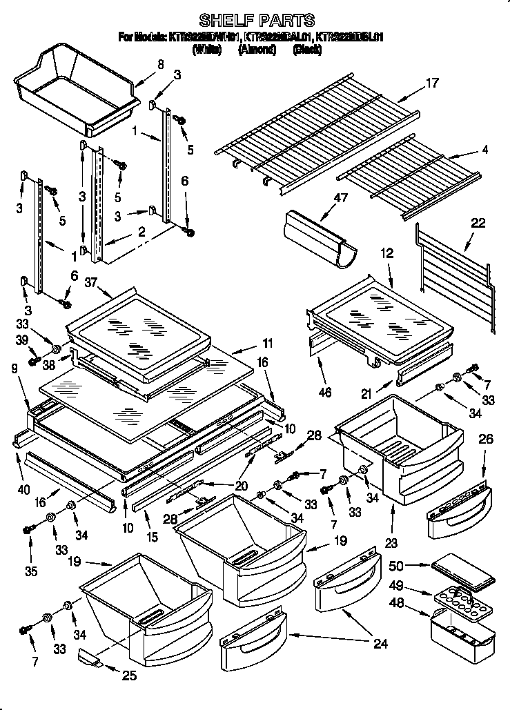 KitchenAid KTRS22MDBL01 shelf diagram