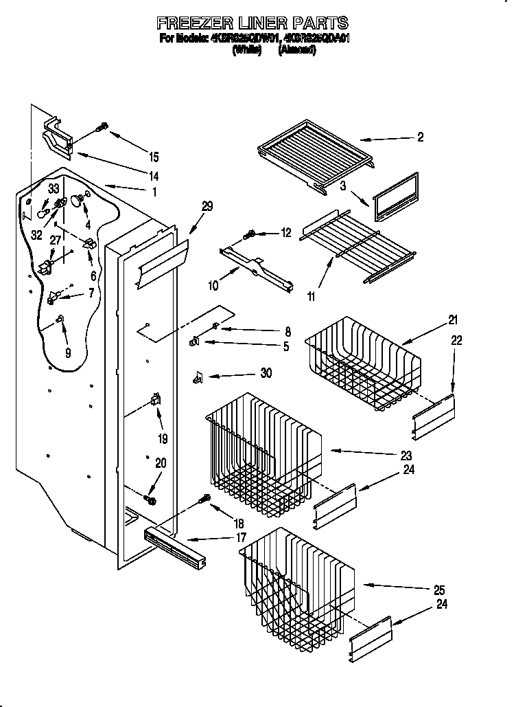 KitchenAid 4KSRS25QDW01 freezer liner diagram