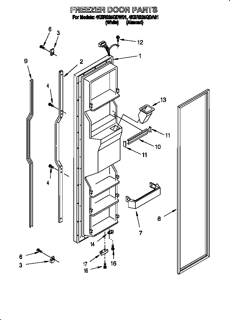 KitchenAid 4KSRS25QDW01 freezer door diagram