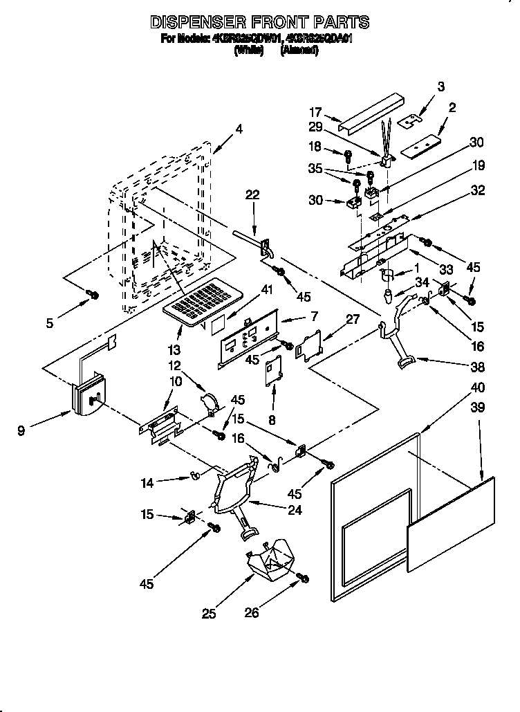 KitchenAid 4KSRS25QDW01 dispenser front diagram