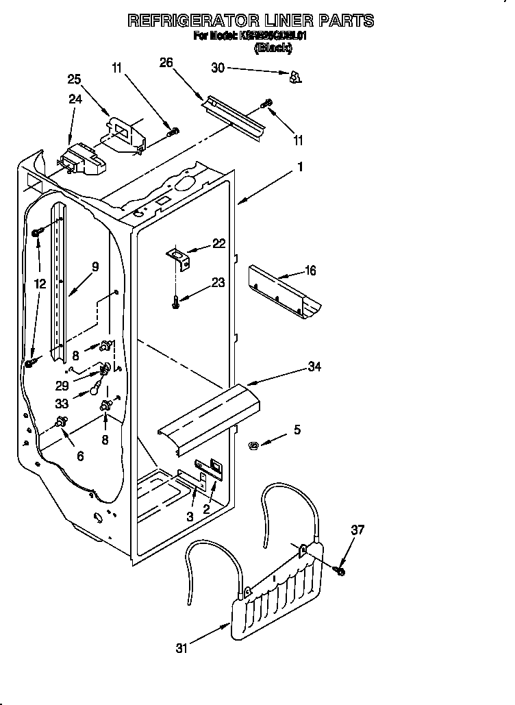 KitchenAid KSRB25QDBL01 refrigerator liner diagram