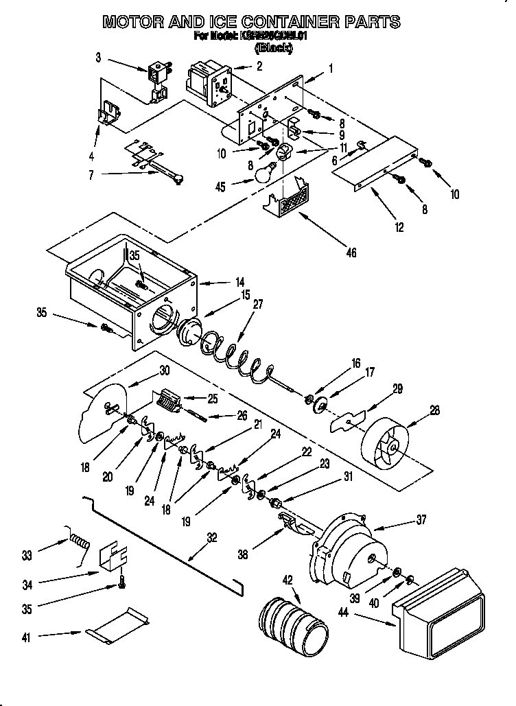 KitchenAid KSRB25QDBL01 motor and ice container diagram