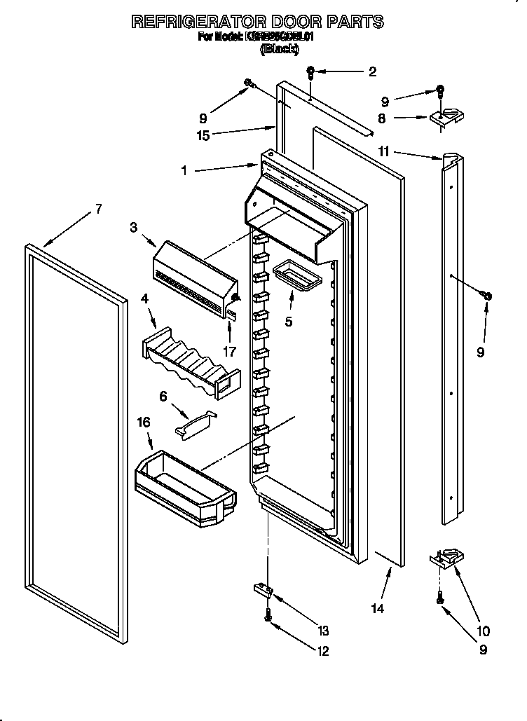 KitchenAid KSRB25QDBL01 refrigerator door diagram
