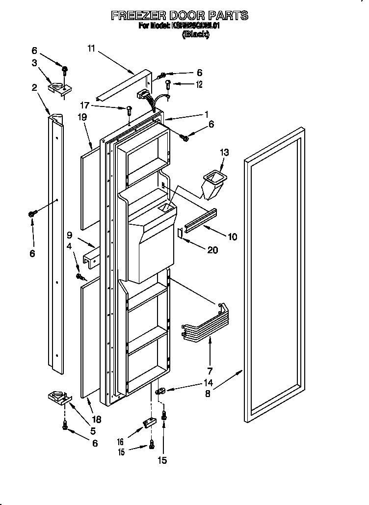 KitchenAid KSRB25QDBL01 freezer door diagram