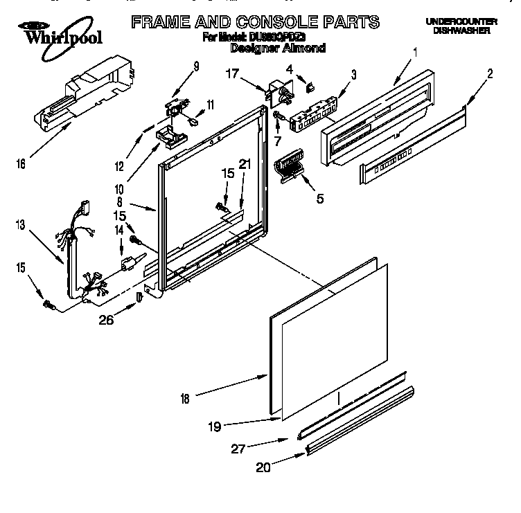 Whirlpool DU980QPDZ3 frame and console diagram