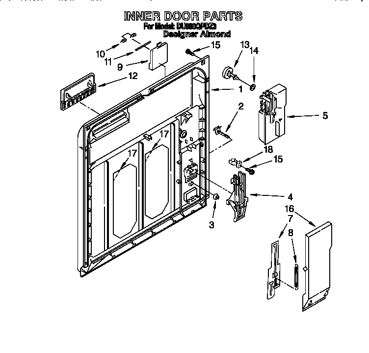 Whirlpool DU980QPDZ3 inner door diagram