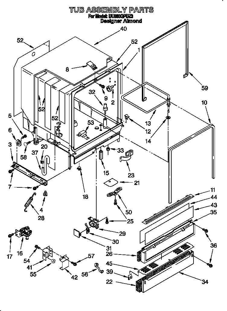 Whirlpool DU980QPDZ3 tub assembly diagram
