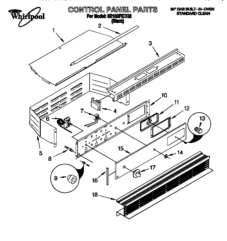Whirlpool SB100PEDB2 control panel diagram
