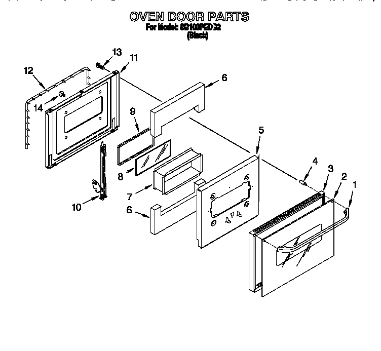 Whirlpool SB100PEDB2 oven door diagram