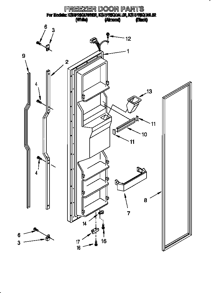 KitchenAid KSRP25QDBL02 freezer door diagram