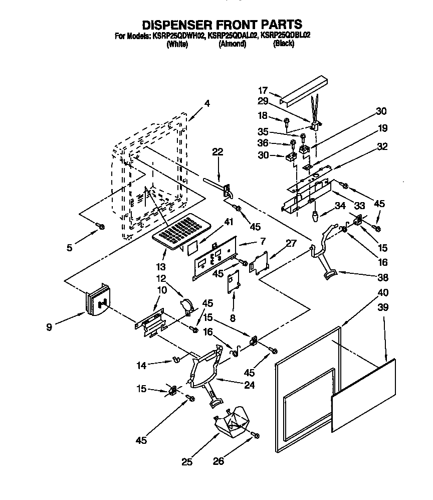 KitchenAid KSRP25QDBL02 dispenser front diagram