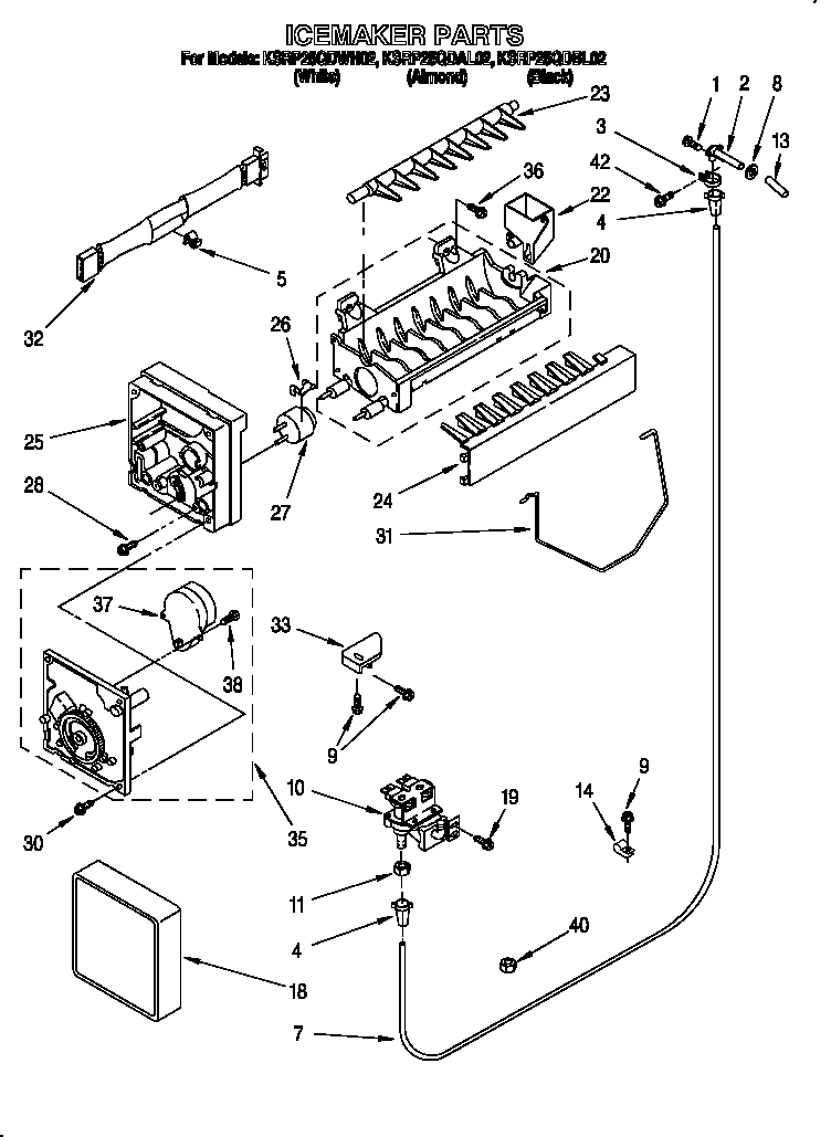 KitchenAid KSRP25QDBL02 icemaker diagram