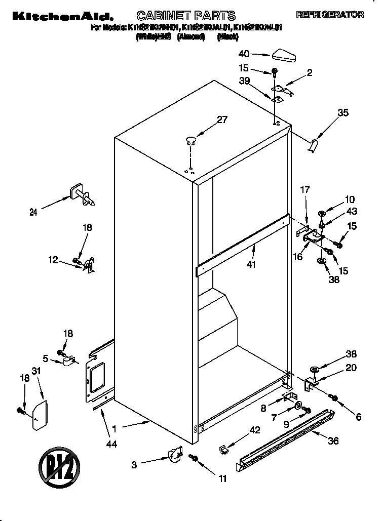 KitchenAid KTRS21KDBL01 cabinet diagram