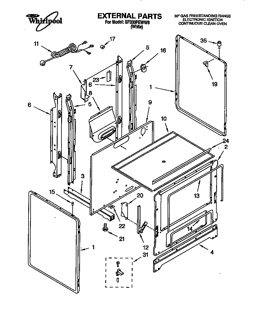 Whirlpool SF330PEWW8 external diagram