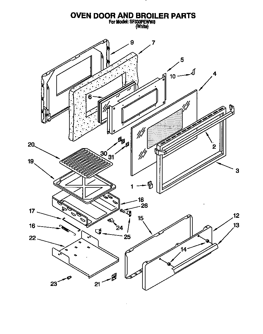 Whirlpool SF330PEWW8 oven door and broiler diagram
