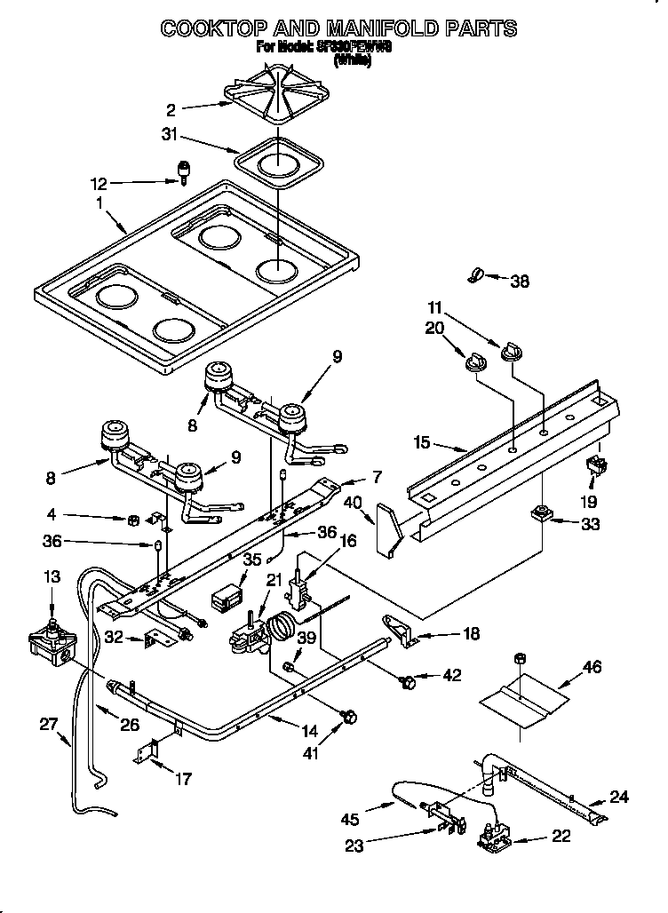Whirlpool SF330PEWW8 cooktop and manifold diagram