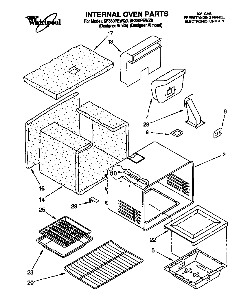Whirlpool SF380PEWQ0 internal oven diagram