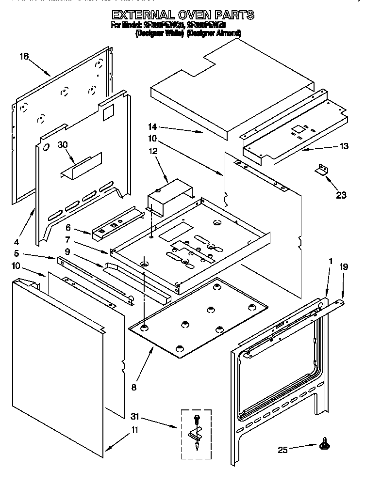 Whirlpool SF380PEWQ0 external oven diagram