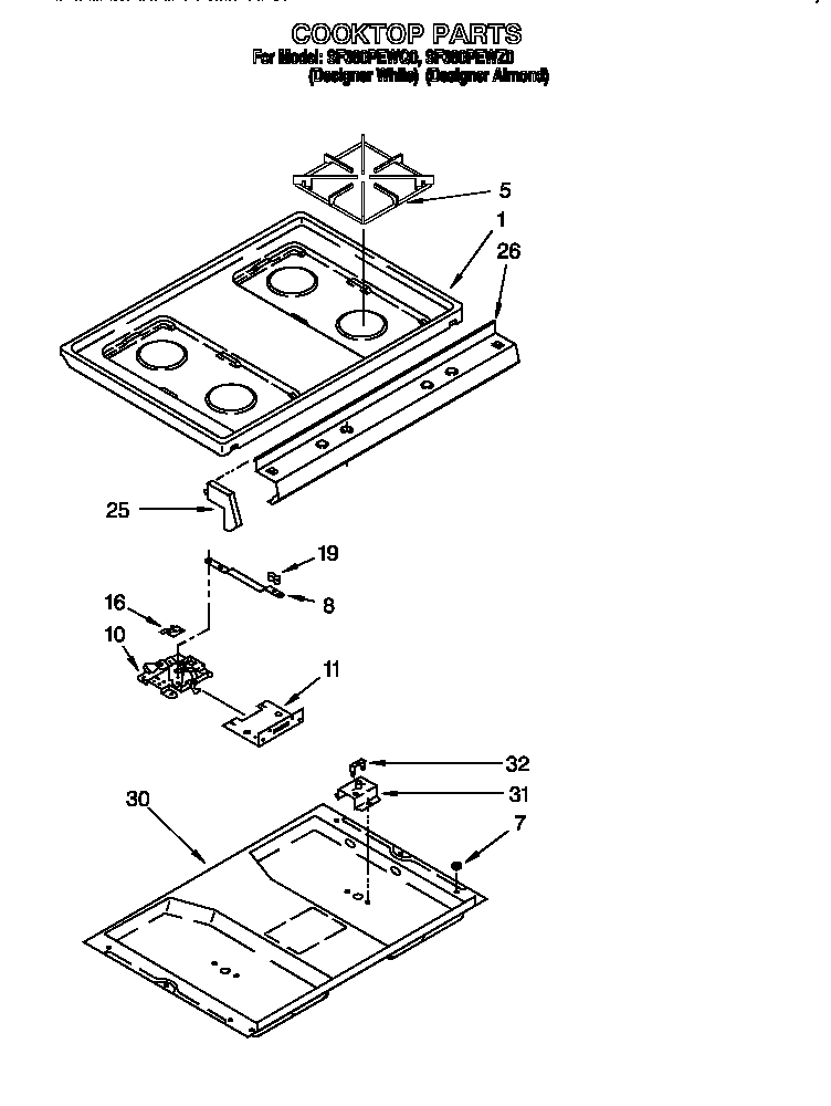Whirlpool SF380PEWQ0 cooktop diagram