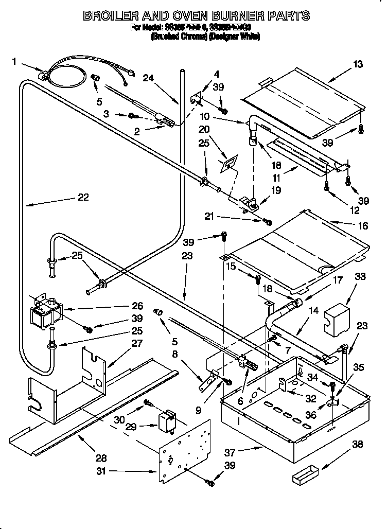 Whirlpool SS385PEBQ0 broiler and oven burner diagram