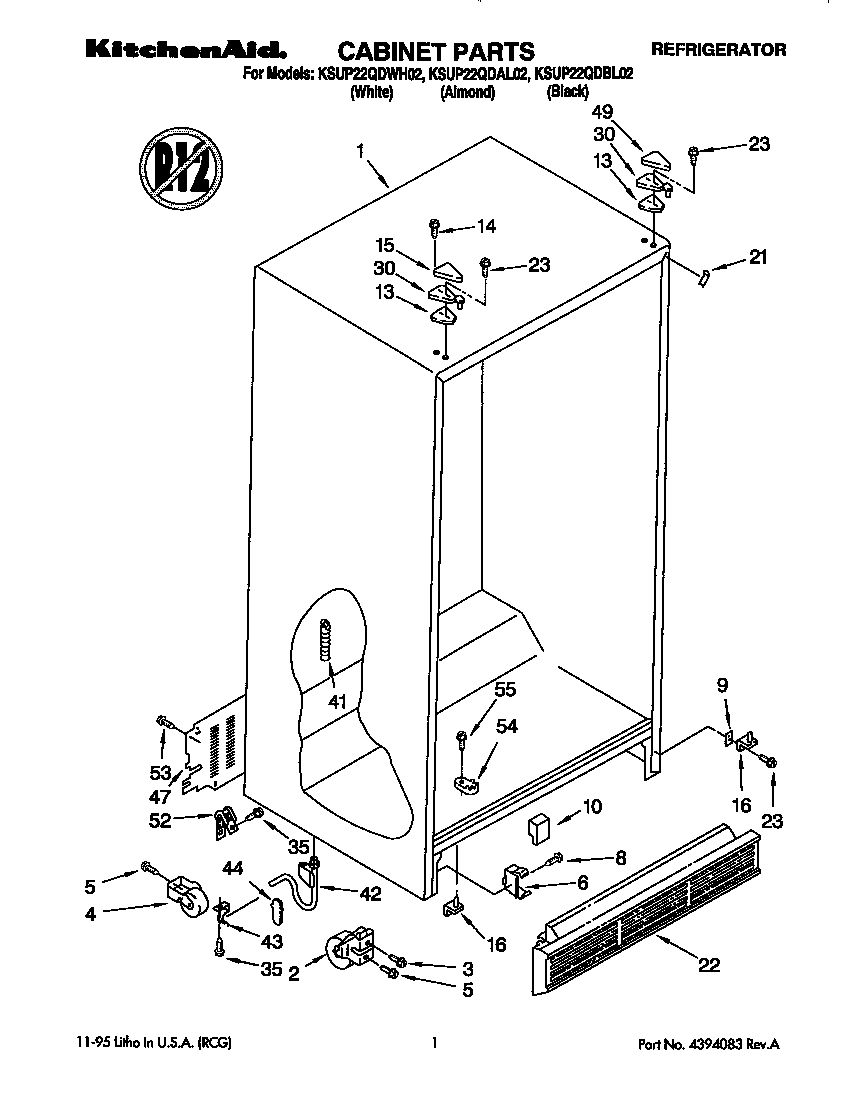 KitchenAid KSUP22QDWH02 cabinet diagram