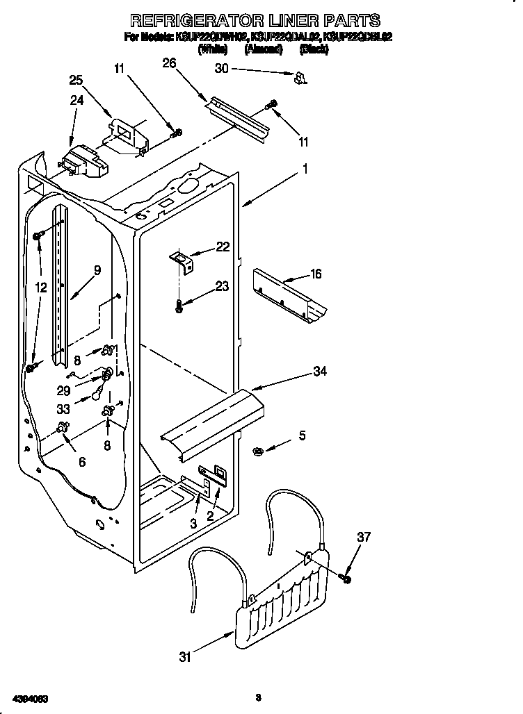 KitchenAid KSUP22QDWH02 refrigerator liner diagram